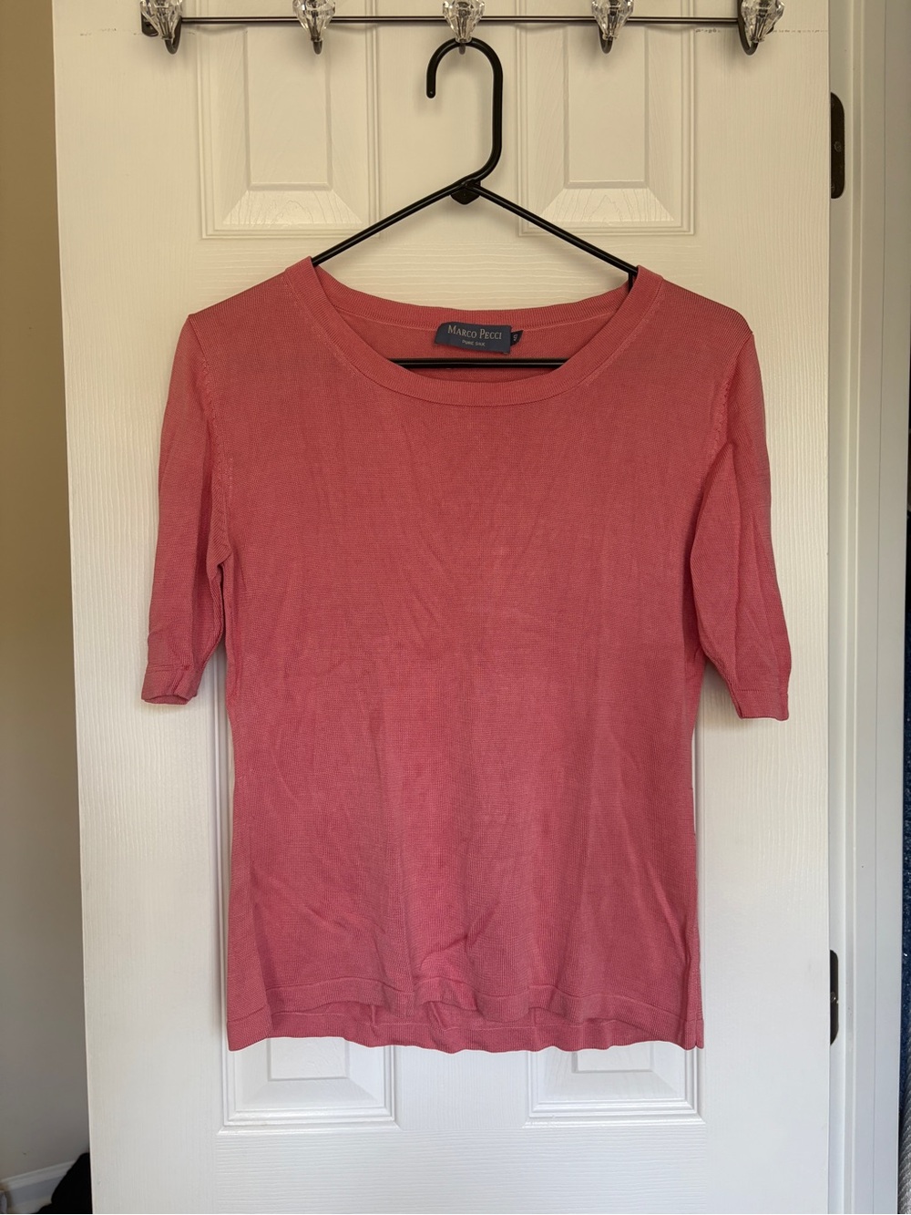 Marco Pecci 100% pure silk pink, short-sleeve knit top - Picture 5 of 7
